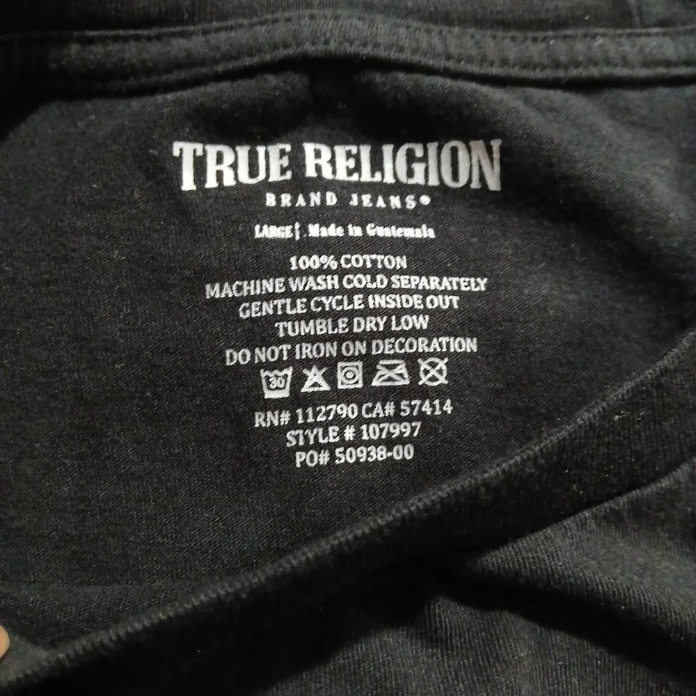 True Religion Black T-Shirt for Men Short Sleeve Size Large